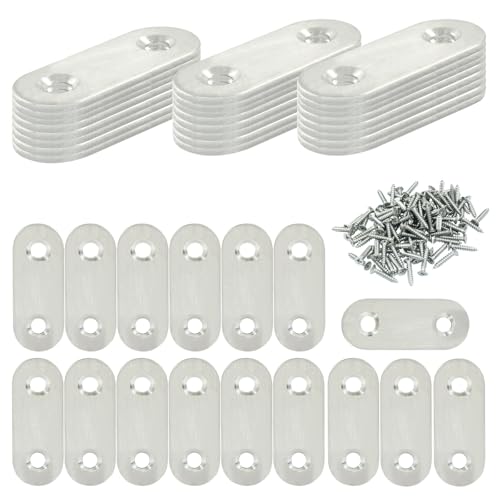 Waziaqoc 40PS Flat Corner Brace Plates Metal Joining Connector, 1.57 x 0.6 x 0.08 Inch Repair Bracket with Screws, Fixed Connecting Plate for Furniture, Bookcase, Table, Chair