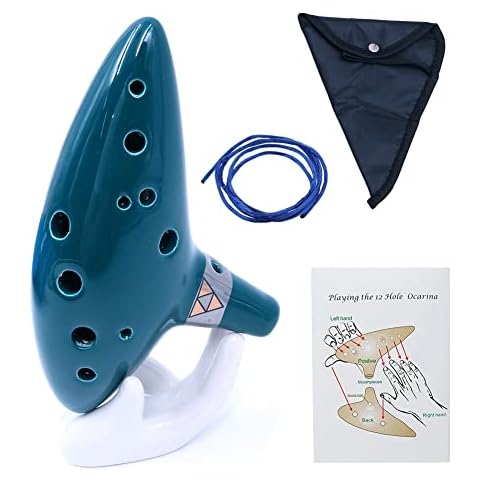 Alnicov 12 Hole Green Ocarina with Stand Cover
