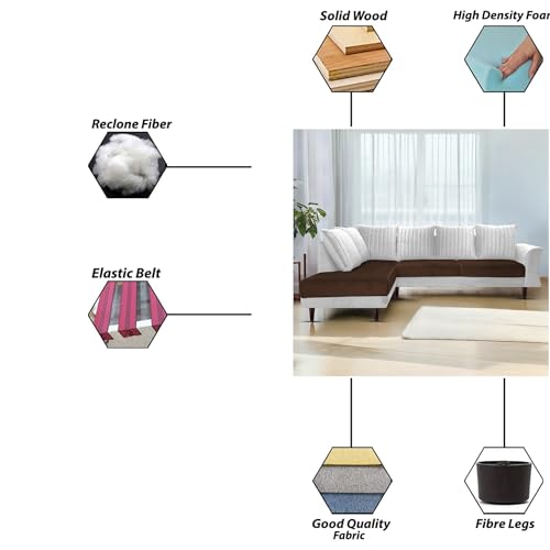 Image of Gratly LHS 4 Seater L Shape Sofa Set for Living Room (Brown Grey Colour) Premium Fabric Sofa