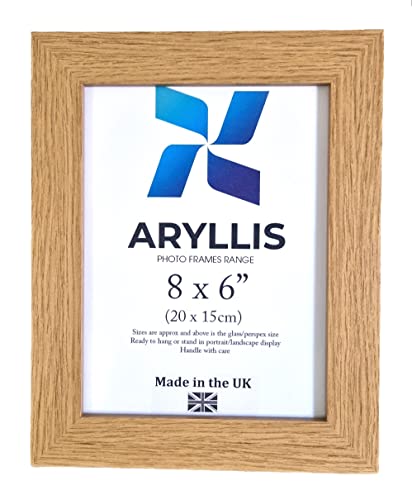 Aryllis 8x6 Photo Frame, French Oak Colour, Manufactured in the UK, Freestanding Picture Frame Fitted with Safety Perspex
