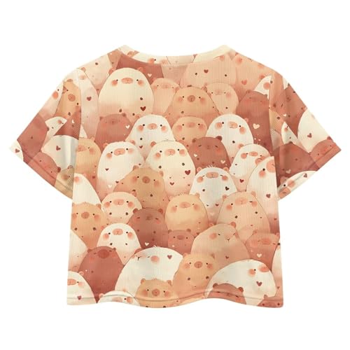 Image of Girls Crop Tees Crew Neck Casual Short Sleeve T Shirts Kids Loose Soft Comfortable Tees Blouses Shirt for Little Girl
