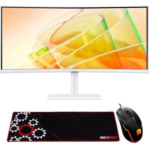 Image of Samsung 34 inch ViewFinity S65TC Ultra-WQHD 100Hz AMD FreeSync HDR10 Curved Monitor Bundle with Deco Gear Wired Gaming Mouse + Large Extended Pro Gaming Mouse Pad Water Resistant