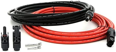 KEDAKEJI Solar Panel Extension Cable - 20 Feet 12AWG Solar Extension Cable with Female and Male Connector Solar Panel Wiring Wire Adapter (20FT Red + 20FT Black)