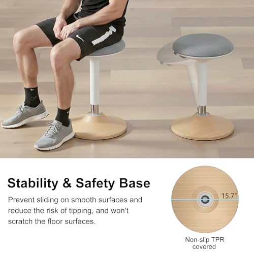 Image of Wobble Stool for Standing Desk,19.7 inch-27.5 inch Height Adjustable,LightWood | ERGO COLLECT Anti-Fatigue Active Stool,Upgraded Non-Slip Base&Full Swivel,Widened Cushion,440lbs Capacity,for Home Office