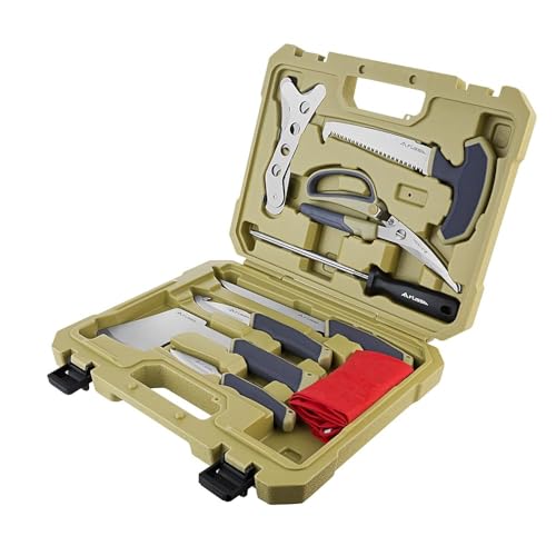 Flissa 10-Piece Hunting Knife Set with Skinning Knife and Portable Case - For Deer Processing, Camping, Fishing