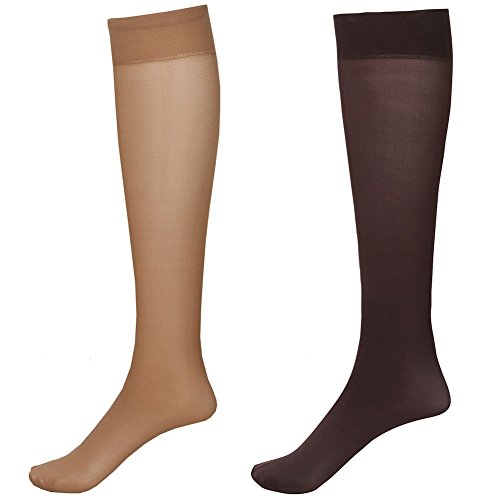 Mild Support 2 Pair Knee High Trouser Socks with 8-15 mmHg Compression - Nude/Brown