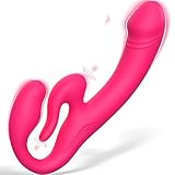 Strapless Strap On Dildo Harness Lesbian Sex Toys, Licking Anti-Slip Silicone Realistic Double-Ended Vibrating Butt Plug, Adult Anal Sex Toys for Women Couples Sexual Pleasure Tools