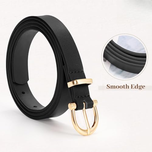 Women's Skinny Genuine Leather Belt 0.7" Width Thin Waist Belt with Gold Buckle3