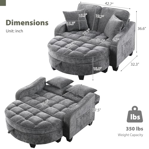 Sillón redondo con otomana de almacenamiento gris miniatura 2