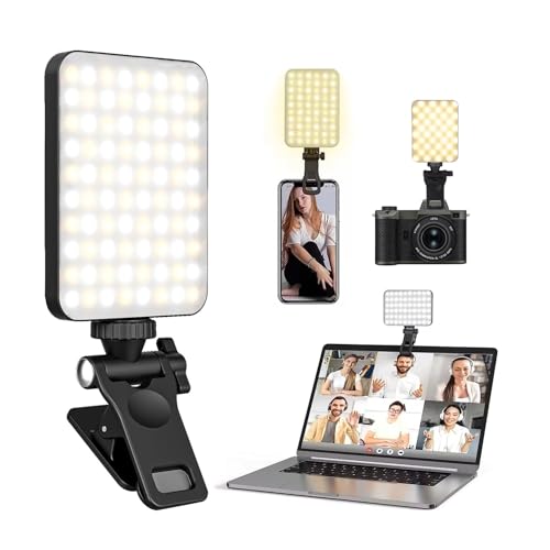 80 LED Selfie Licht mit Clip, 3000-6500K dimmbares Videolicht, 3 Lichtmodi, CRI95+, 2000mAh Akku, Tragbares Panel-Licht für Handy, iPhone, Android, Tablet, Laptop, YouTube, TikTok, Live-Streaming