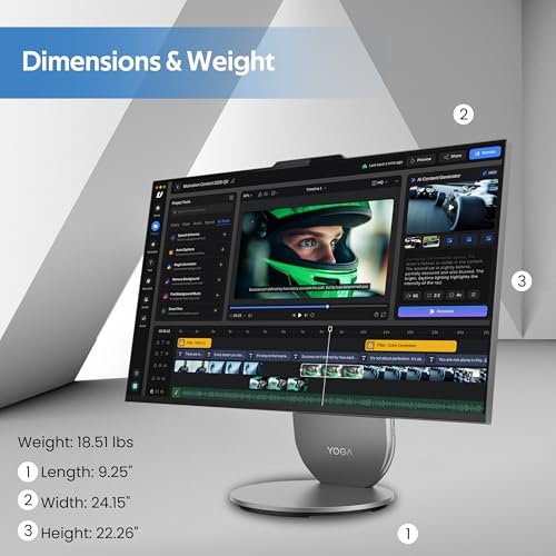 Image of Lenovo Yoga All-in-One Desktop AI PC, 27 inch QHD IPS+120Hz Display, Intel Ultra 7 255H, 16GB LPDDR5X, 2TB Storage(1TB SSD&1TB Docking Station), Intel Arc GPU, Wireless Charging, Wi-Fi 7, Win 11 Pro, Gray