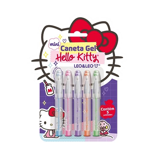 CANETA ESFEROGR&Aacute;FICA MINI HELLO KITTY 1.0 COLORIDA - BLISTER C/ 5 UNID. LEO&LEO