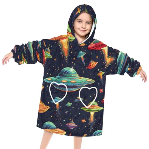 Wearable Blanket Hoodie for Kids, Starry Sky Aircraft Fleece Sweatshirt Blanket Oversized Blanket Sweatshirt with Pocket Flannel Warm Hooded Blanket 6-10 Year Old Girl Boy Gift, One Size