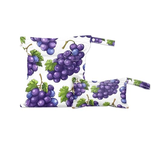 GzLeyigou 2 Set Grapes Wet Dry Bags for Baby Cloth Diapers Reusable Storage Bag for Travel,Beach,Pool,Daycare,Stroller,Gym,Laundry,Dirty Clothes,Swimsuits & Wet Clothes, Wet Bag