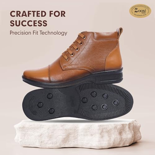 Image of Zoom Shoes A1161 Men's Genuine Leather High Ankle Boots | Stylish Lace-Up Design | Cushioned Insole for Comfort | Durable & Trendy for Everyday Wear