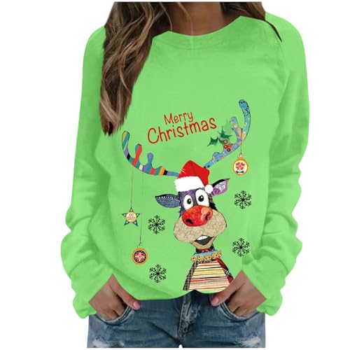 Generisch Weihnachtspullover Damen Lustige Weihnachtsoutfit Langarmshirt Christmas Sweatshirt Weihnachtsshirt Teenager Mädchen Pyjama Xmas Oberteile Weihnachten Bluse...