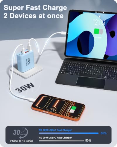 Image of 2-Pack 65W USB C Charger Block, 6-Port Fast Wall Charging Block [3 PD USB-C & 3 QC USB-A] for iPhone 17 16 15 Pro Max, iPad Pro, Galaxy S26 S25, Pixel 10 9, iWatch,Google & More