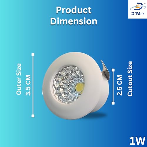 Image of D'Mak 1 Watt Round LED Button COB White Focus Light for POP /Recessed Lighting (White, Pack of 10)