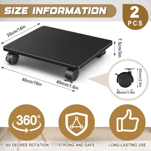 Image of Beeveer 2 Pcs Black Under Desk Printer Stand 15.8 x 13.8 x 3.2 Inches