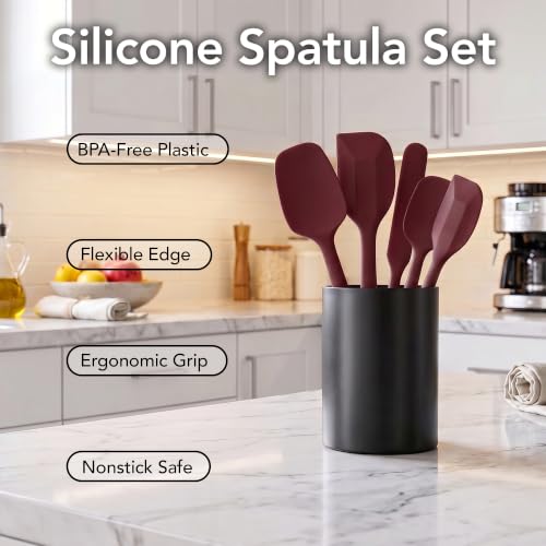 Image of OVENTE Silicone Spatula Set of 5, Heat Resistant, Red SP12305R | Food Grade Rubber Spatula, BPA-Free and Dishwasher Safe, Nonstick Kitchen Utensils for Baking, Cooking and Mixing