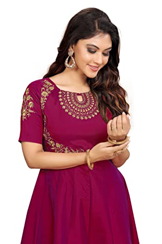 TRENDMALLS Women's Leeva Silk Embroidery Anarkali Kurti Claf-Long Short Sleeve Kurti for Woman4