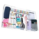 Oqqlin Expandable Acrylic Drawer Organizer, Clear Desk Drawer Organizers Tray with 8 Adjustable Compartments Multifunctional Desk Accessories for Vanity, Office, Kitchen, Bathroom