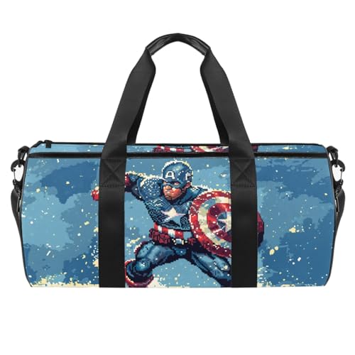For Captain America Sporty Duffle Bag, Sized 17.7 Inches with Interior Zipper Pocket and Large Capacity - Swim, Basketball, Travel, Carry on Bag
