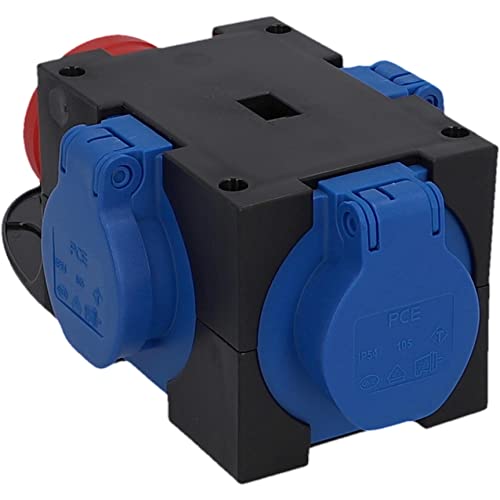 PC-Electric Electric 31114 CEE-Mobil-Verteiler 3xSchuko 16A abges. Mobilverteiler Kunststoff Baureihe ST.ANTON 3xSSD GS16/5 m.B. IP44, schwarz-rot-blau