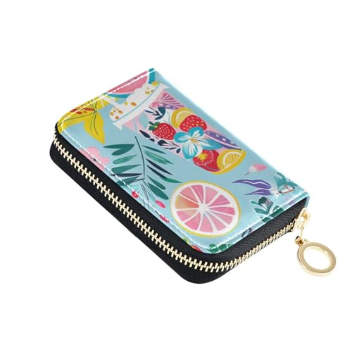 Vibrant Summer-themed Pattern leather card holder wallet women With 2 cash slot RFID Blocking card holder with zipper