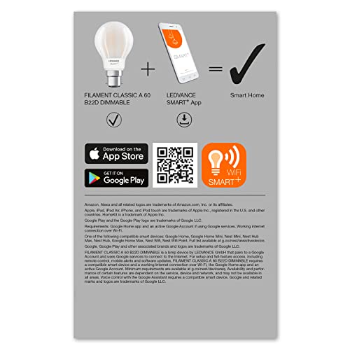 LEDVANCE Smart LED Bulb with WiFi Technology, B22d Base, Dimmable, Warm White (2700K), Bulb Shape, Frosted, Replacement for Conventional 60W Bulbs, Controllable with Alexa, Google & App, 4-Pack - Image 5