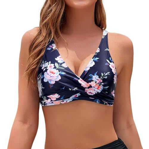 Haut de bikini bleu foncé femme L maillot de bain soutien-gorge de sport couvrance totale