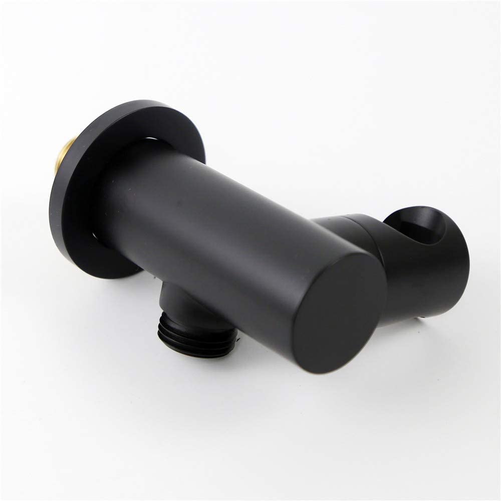 Łazienka Mosiężny 1/2" NPT Okrągły Przyłącze Ścienne Prysznicowe Złączka Wodna z Regulowaną Ręczną Głowicą Natryskową Uchwyt Uchwyt Węża Zasilanego Złączka Ścienna Matowa Czerń