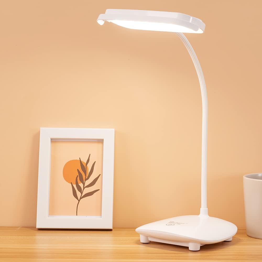 Cordless Gooseneck Desk Lamp Reading Light 40 LED, Rechargeable Small Table Lamp Battery*2 Operated 4200mah,Kids Study Lamp, for Bedroom Home Office,Craft,Portable,Touch,Two Ways Power, White