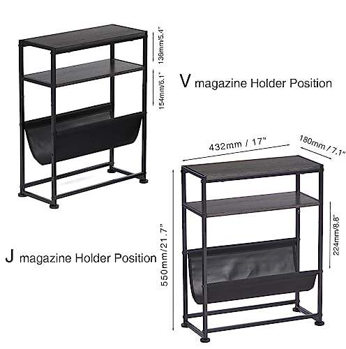 Narrow End Table for Small Spaces - Slim Side Table with Magazine Holder,2 in 1 Design Narrow CoffeeTable Living Room,Skinny Bedroom Nightstand Thin Side Magazine Table,Grey