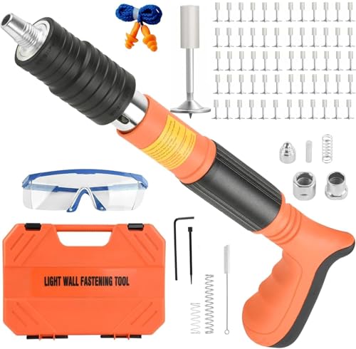 Image of Manual Concrete Steel Nails Gun Tool with 120pcs Round Nails,5 Speed Wall Fastening Rivet Gun Tool Nail Gun Monitor Installation Gun Manual Rivet Nail Gun Household Woodworking