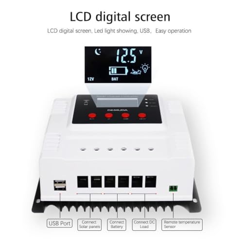 Image of amiciSmart WiFi Solar Charge Controller, Intelligent Lithium Battery Regulator for Solar Panel LCD Display with 5V USB Port 12V /24V /48V (40A)