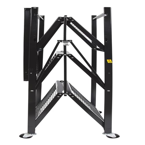 Image of Origami 3 Pack 4 Tier Foldable Metal Garage Storage Shelf Rack, Wheels & Powder Coated Steel, Black