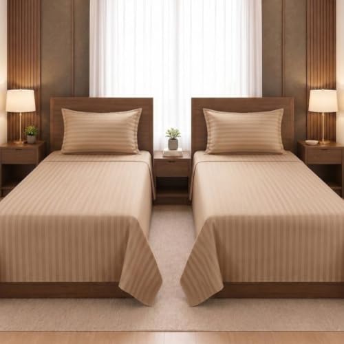 Image of Living Roots Glace Cotton 180 TC Single Bedsheet Set with 2 Single Bedsheets & 2 Pillow Covers |60 x 90 Inches |Soft, Breathable & Durable |Fits Mattress up to 4 Inches |No Colour Bleeding (Beige)