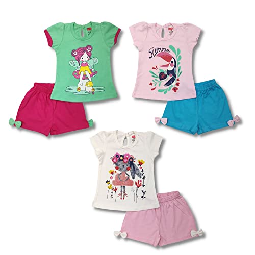 Image of LuvLap Baby Girls Regular Fit 100% Cotton Half Sleeves Girls Top CoSet Pack of 3