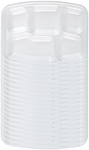 9" X 12" White Foam 5-Compartment Tray 20 Count