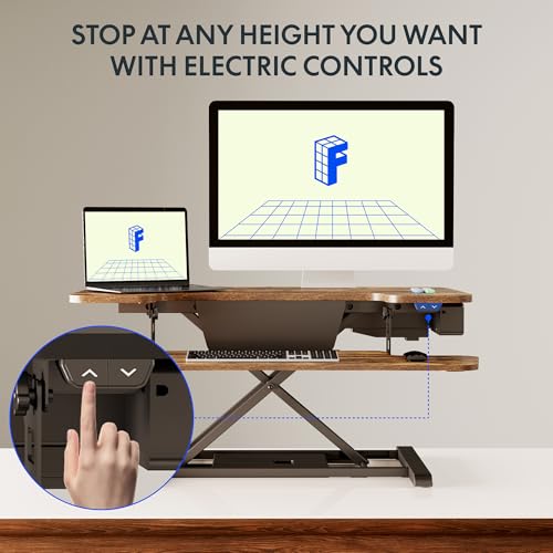 Image of FLEXISPOT 35 inch Electric Standing Desk Converter, Height Adjustable Motorized Desk Riser for Computer Monitors & Laptop Workstation, Rustic Color