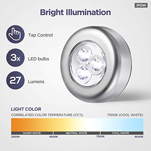 Ipow B00KD3BRIS 5 Pack Led Battery-Powered Wireless Night Light Stick Tap Touch Lamp Stick-On Push Light thumb #2