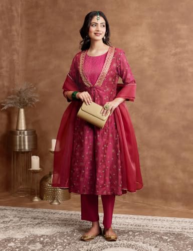 Image of Amazon Brand - Myx Women's Layered Kurta Set with Dupatta | Salwar Suit Set (Available in Plus Sizes)