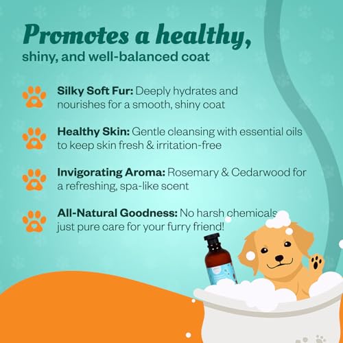 Image of 2-in-1 Pet Shampoo & Conditioner - Rosemary & Cedarwood Oil - 300ml| Soft & Shiny Coat | Anti-Shedding & Odor Control| Fleas & Ticks Dog & Cat Shampoo| Gentle Puppy & Adult Pet Wash