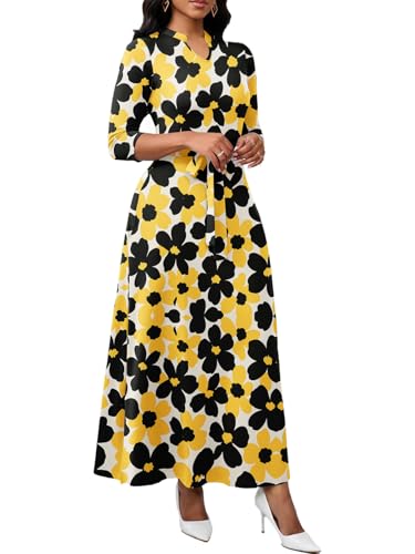 Image of BubFee Maxi Dresses for Women Semi Formal Long Dress 3 /4 Sleeve Casual A-line Church Dresses with Pockets