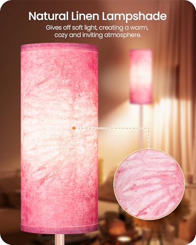 Image of Dimmable Floor Lamps for Living Room with Remote and Foot Switch, 64.4 inch Modern Standing Tall Lamp, Corner Lamp for Bedroom, Bulb Included, 3000K-6500K, FCC Listed, Sakura Pink PCP06LD05W1