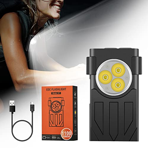 TOPHUNT V7 Mini Keychain Flashlight with Magnet, Super Bright 1100 Lumen USB Rechargeable LED Pocket Tactical Flashlight with Red, UV & Blue Lights