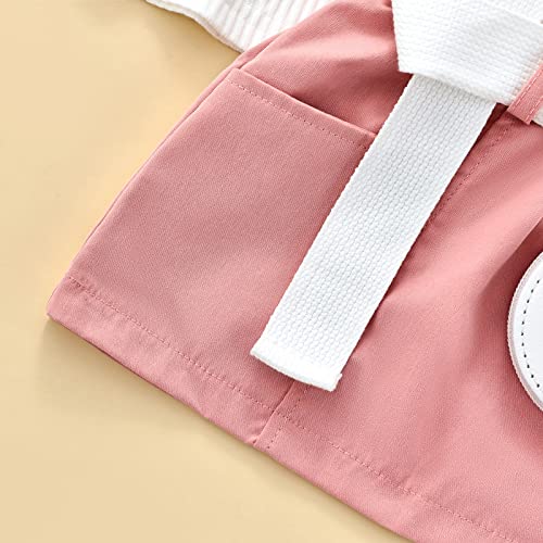 3PCS Infant Baby Girls Sleeveless Vest Rib Knit Shirt Tops + Side Pockets Skirts + Belt Bag Outfit Sets4