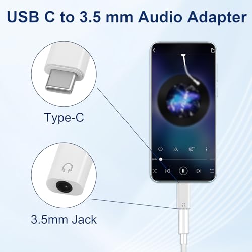 Image of USB C to 3.5 mm Jack Adapter, USB C Headphone Adapter, Hi-Fi Audio Pack of 2
