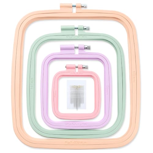 Image of LAMXD 4 Pieces Embroidery Hoop Rectangle Square Embroidery Frame Cross Stitch Hoop Sewing Tool for Art Craft Handy Sewing (Multicolor),with Gold Eye Embroidery Needles